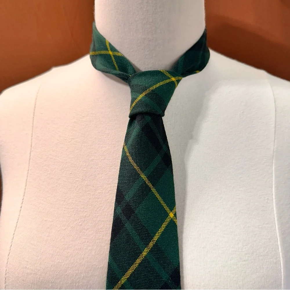 Vintage Scotland Macarthur Mans Tie Handmade Wool Green Multicolor Necktie Plaid